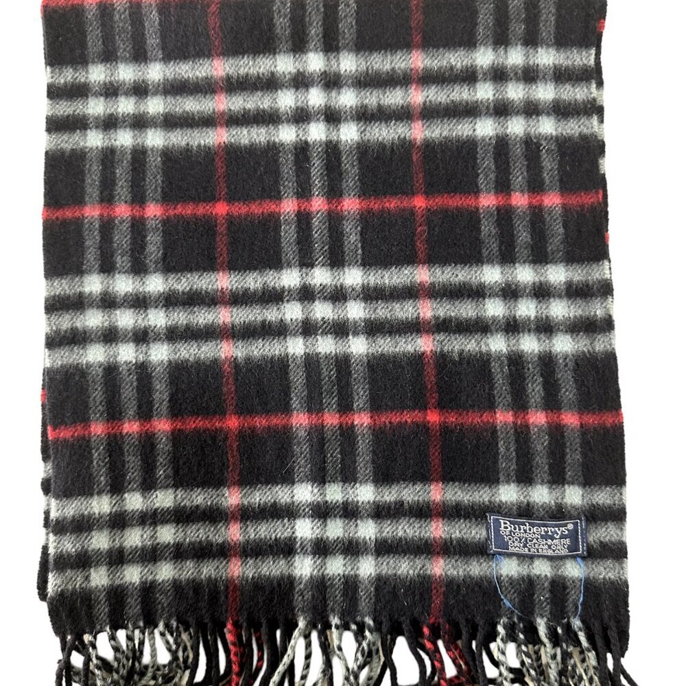 Burberrys Classic Check Scarf Black 100% Cashmere Unisex Scarf Made In England - Picture 2 of 7